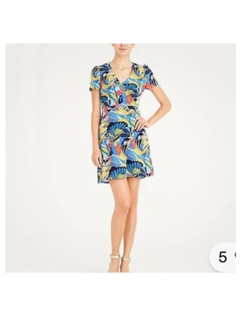 J. Crew Mini Faux Wrap Dress Short Sleeve In Blue Floral Print Sz 10